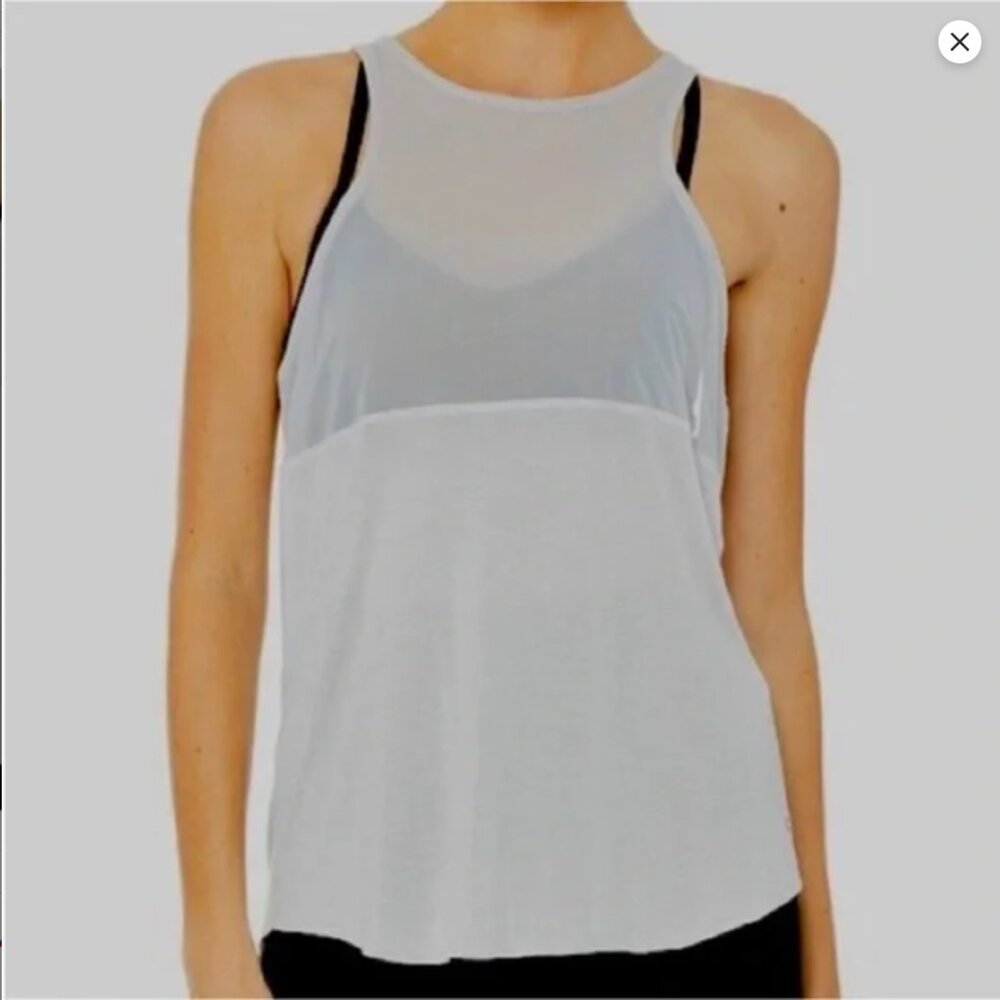 Alo Yoga Light Gray Sleeveless Mesh Panel Tank Top